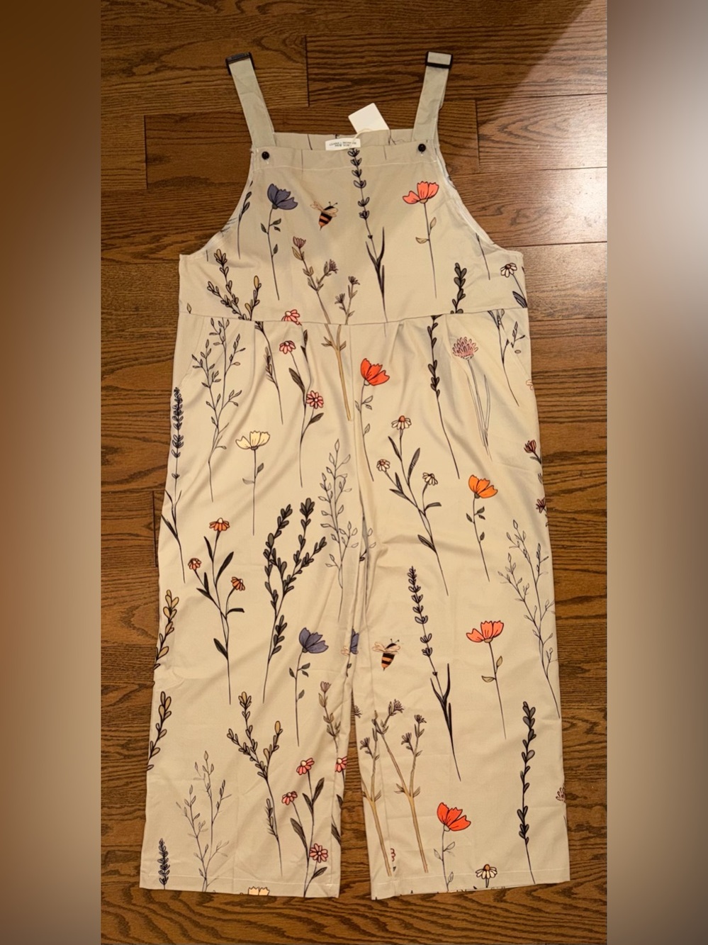 Beige Floral Lightweight Bib Jumpsuit